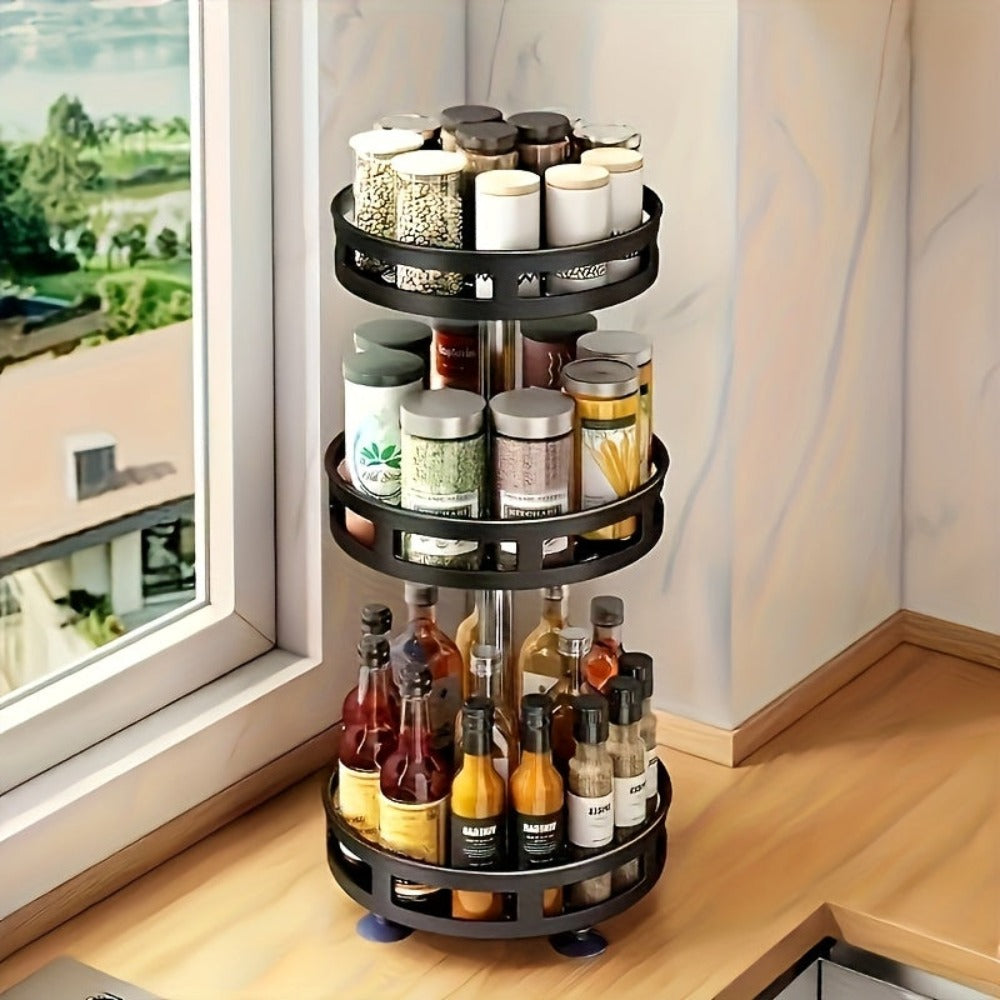 Organizador de Cocina Giratorio 360 Grados - Estante Metálico para Especias con Contenedores de Almacenamiento para Condimentos, Aceites y Vinagre - Opciones de Doble/Triple Capa