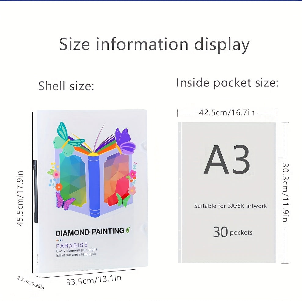 Una carpeta para guardar archivos de arte de pintura de diamantes de imitación A3/4K, con 30 protectores de página interiores para accesorios de pintura de diamantes de imitación (42.5 x 30.3 cm) (56 x 41.5 cm)