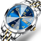 Reloj Luminoso OLEVS para Hombres con Fecha - Reloj de Vestir Analógico/Digital, Manecillas Luminosas e Indicador de Fecha, Reloj de Acero Inoxidable Minimalista para Negocios y Atuendos Informales - Esfera Azul/Negra/Blanca, Regalo Ideal de Navidad para