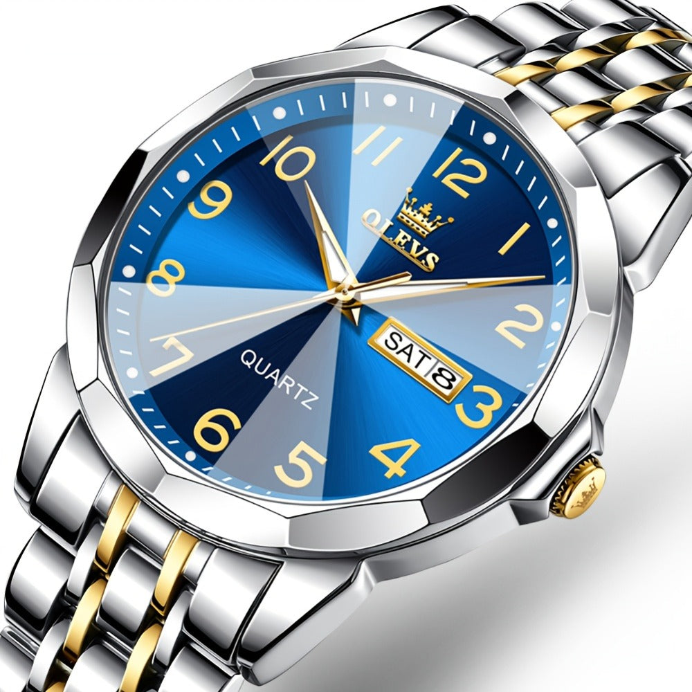 Reloj Luminoso OLEVS para Hombres con Fecha - Reloj de Vestir Analógico/Digital, Manecillas Luminosas e Indicador de Fecha, Reloj de Acero Inoxidable Minimalista para Negocios y Atuendos Informales - Esfera Azul/Negra/Blanca, Regalo Ideal de Navidad para