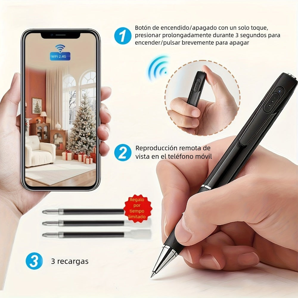 Cámara WIFI en Forma de Bolígrafo con Detección de Movimiento - Cámara 1080P, Dispositivo para Grabación de Exámenes, Lente 100°, Control Remoto por APP, Compatible con Tarjeta de Memoria 256GB y Batería 250mAh
