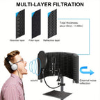 Aokeo Filtro Anti Pop, Escudo de Aislamiento para Micrófono de Estudio, Filtro Pop. Absorbe y Filtra el Sonido. Compatible con Blue Snowball y Cualquier Micrófono de Condensador (AO-505 con Soporte)
