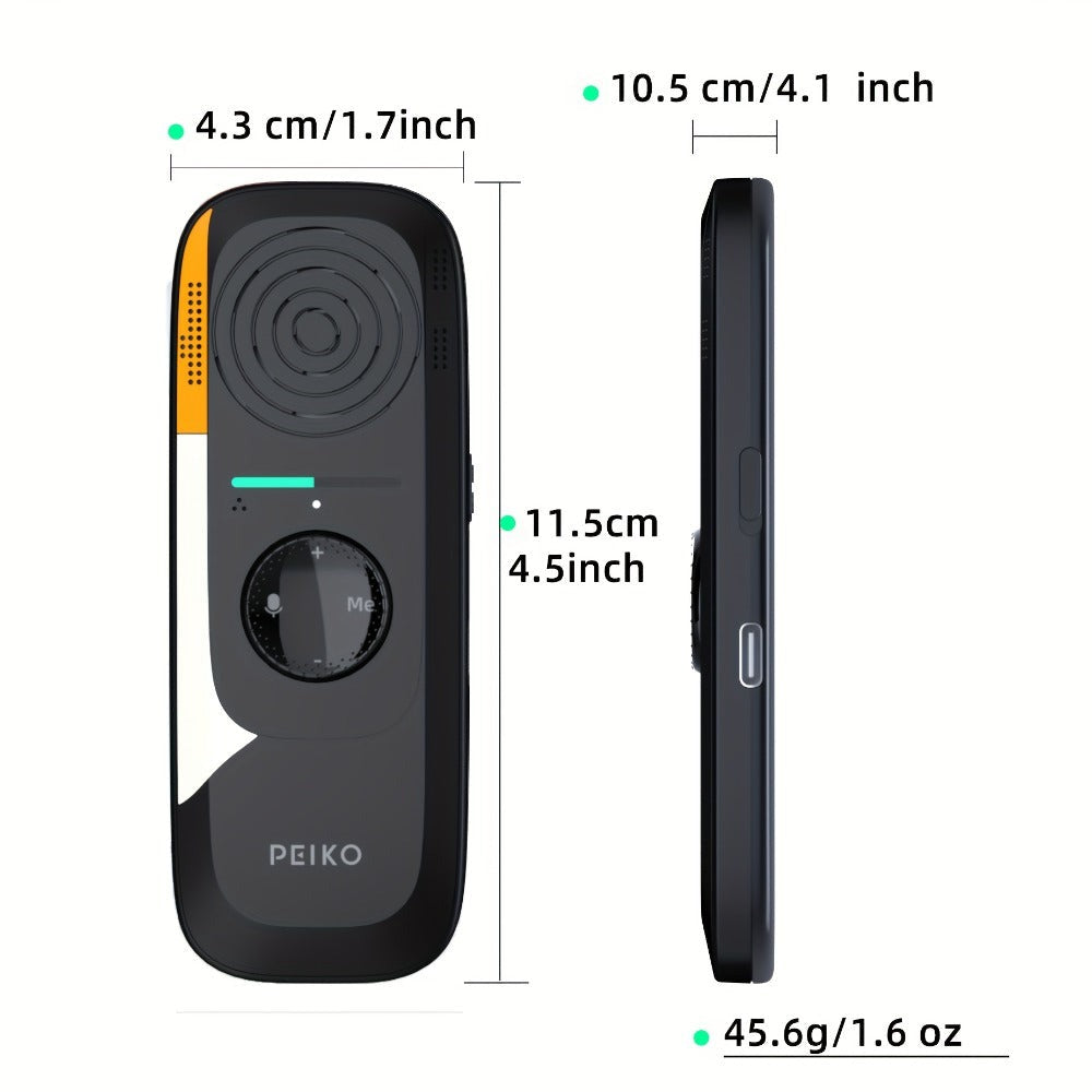 Dispositivo de traducción de lenguaje bidireccional portátil PEIKO con auriculares - Traducción de voz en línea instantánea, 75 idiomas, alta precisión, carga por tipo C, diseño compacto para viajes, negocios, aprendizaje, herramienta de traducción de via