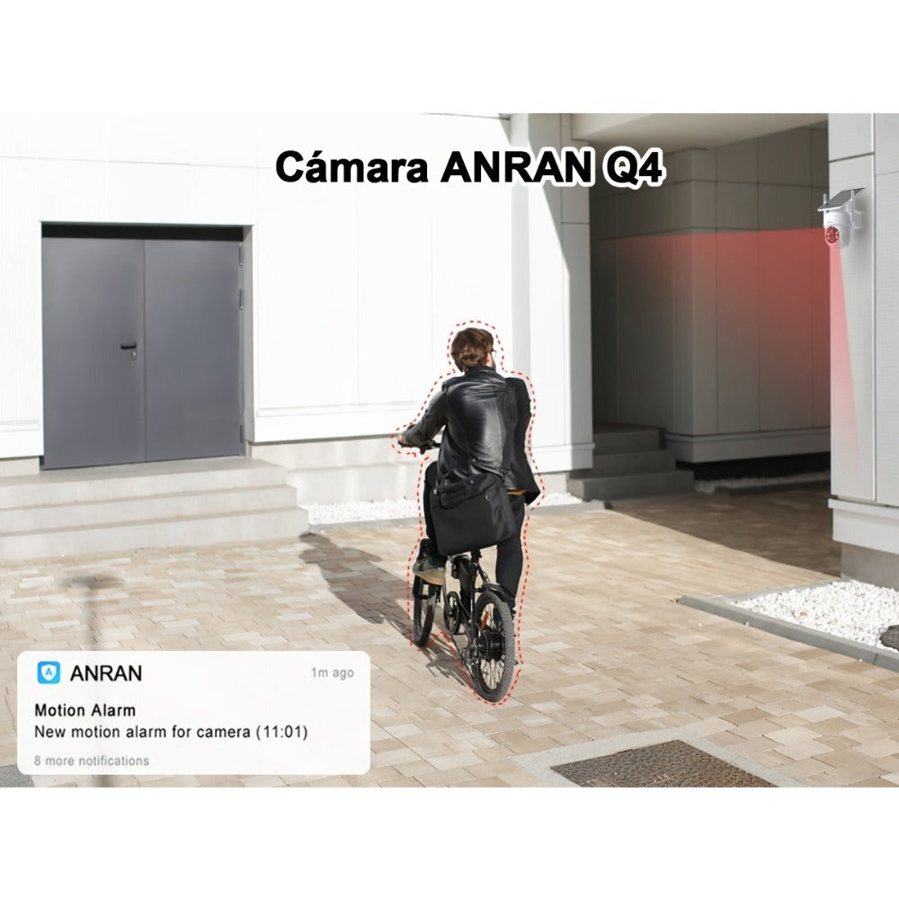 ANRAN Cámara de exterior inalámbrica de 3MP con batería de respaldo, visión nocturna a color, detección humana y audio bidireccional, alarma de sirena, adecuada para vigilancia empresarial, almacenamiento en la nube/SD, compatible con Alexa