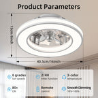 Ventilador de techo con luz de 41.5 cm, ventiladores de techo silenciosos de 25 W, regulable 3000K-6500K-RGB, 6 velocidades de viento con control remoto, temporizador, memoria de luz, ventilador reversible