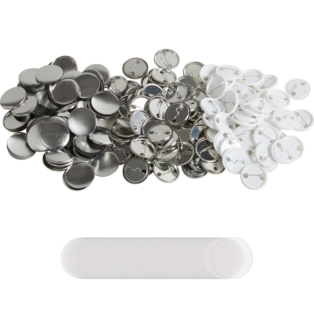 VEVOR 500 Juegos de Botones de 1.25 pulgadas (32 mm) para Máquina de Botones, Piezas para Creación de Insignias Redondas, Incluye Partes de Metal, Botones de Plástico/Metal, Película Transparente y Papel en Blanco para Regalos y Presentes