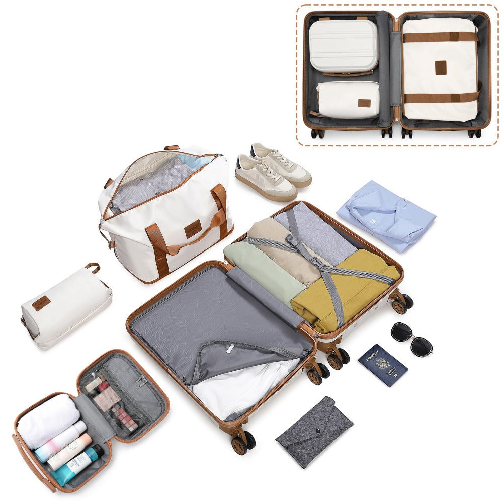 Juego de maletas de 2/4 piezas color blanco crema, carcasa rígida de ABS con trolley, candado TSA, 4 ruedas giratorias, maleta de viaje