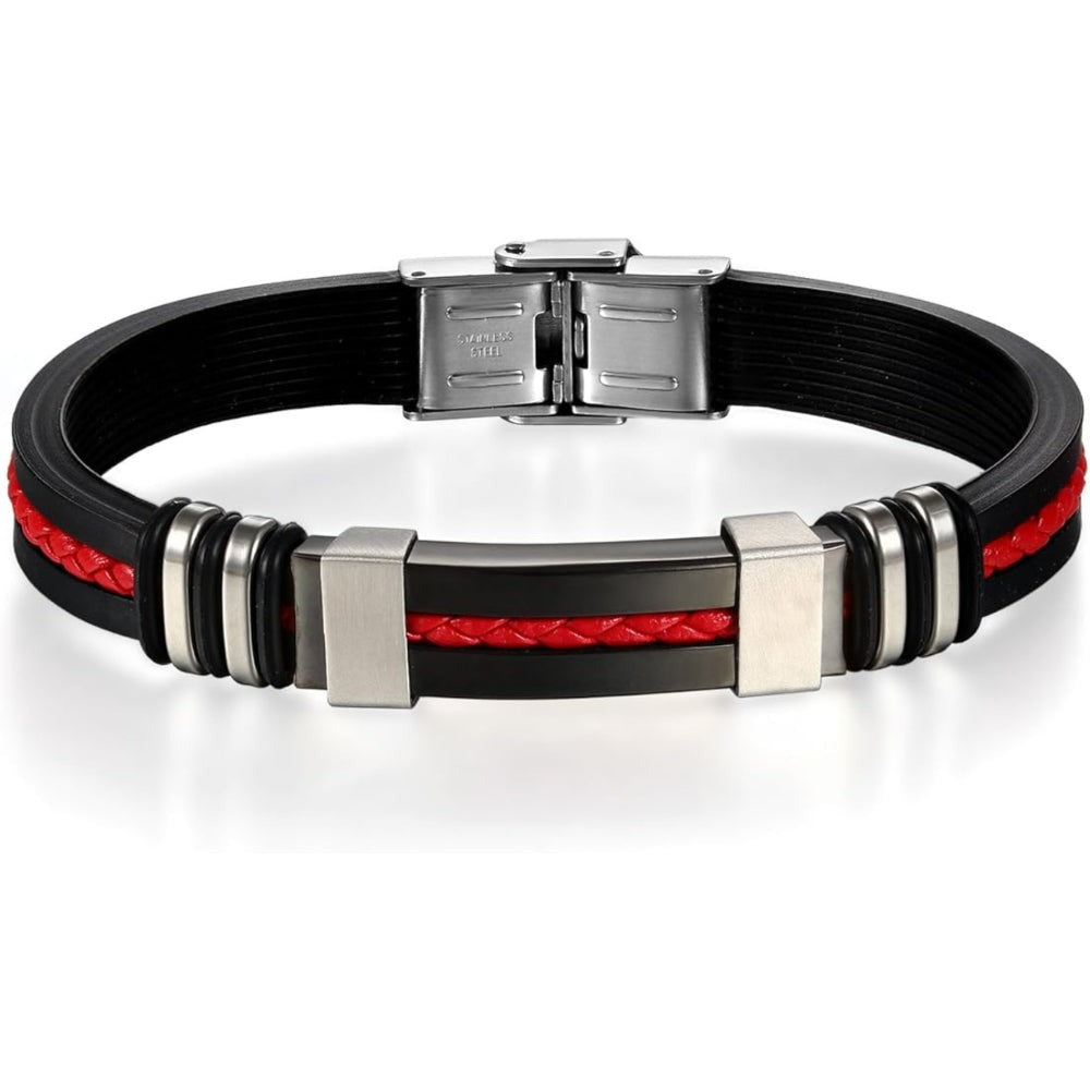 Pulsera para Hombres de JewelryWe, Brazalete de Malla Cruzada Clásica, Pulsera de Silicona, Tamaño Ajustable