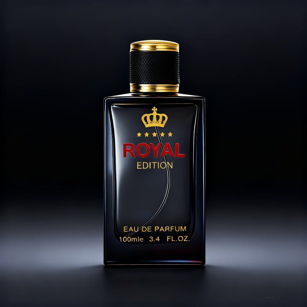 Perfume para hombre Colección Real (Fougere) | Botella profunda y lujosa decoración dorada, fragancia Fougere de limón y sándalo, fragancia de larga duración
