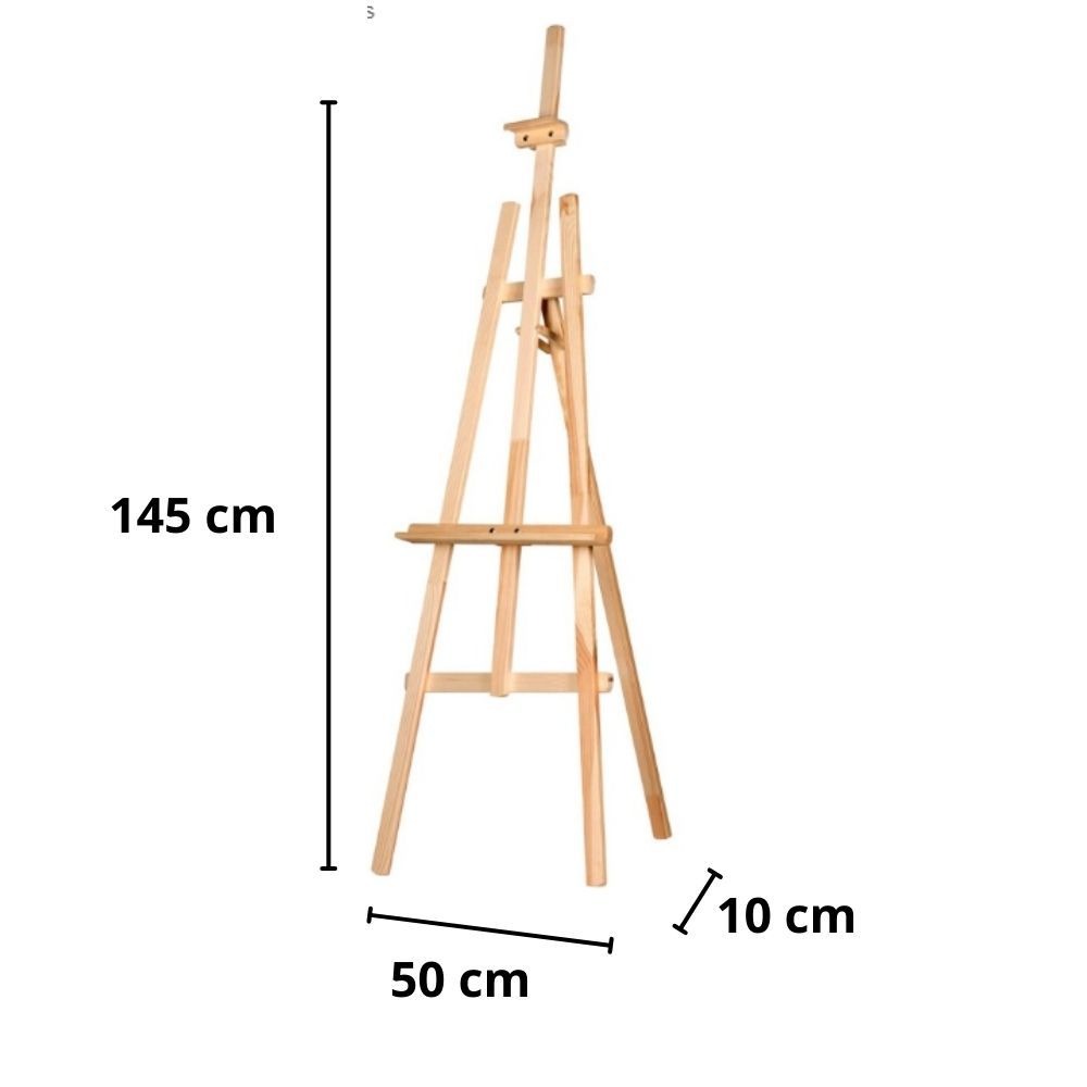 Caballete de Madera para Pintar de Pino Natural, Altura 120-145-170 cm, Soporte de Lienzos, Cuadros y Fotografías, Regulable y Plegable, Manualidades Niños y Adultos