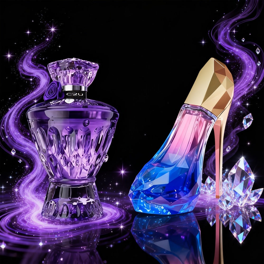 2 Piezas Set de Perfume con Tacón Alto Morado y Piedra Preciosa Morada (30+75ml) Gran Capacidad, Fragancia Duradera | Notas de Bergamota, Tuberosa y Madera | Regalo Perfecto para Fiestas y Uso Personal