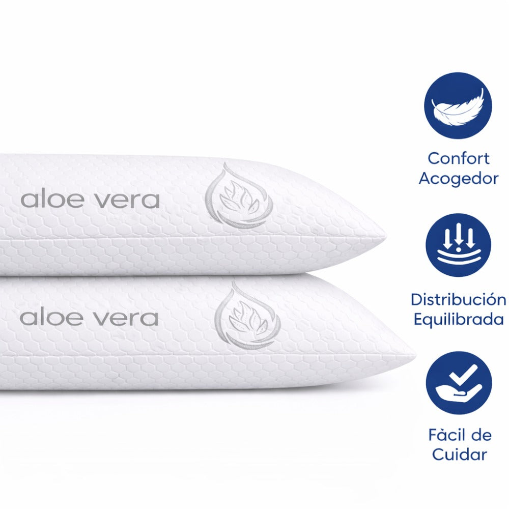 COMFORT SLEEP | Almohada Viscoelástica Aloe Vera con núcleo ajustable y funda transpirable para cuello y descanso diario – Almohada viscoelástica made in Spain para dormir de lado, boca arriba o boca abajo