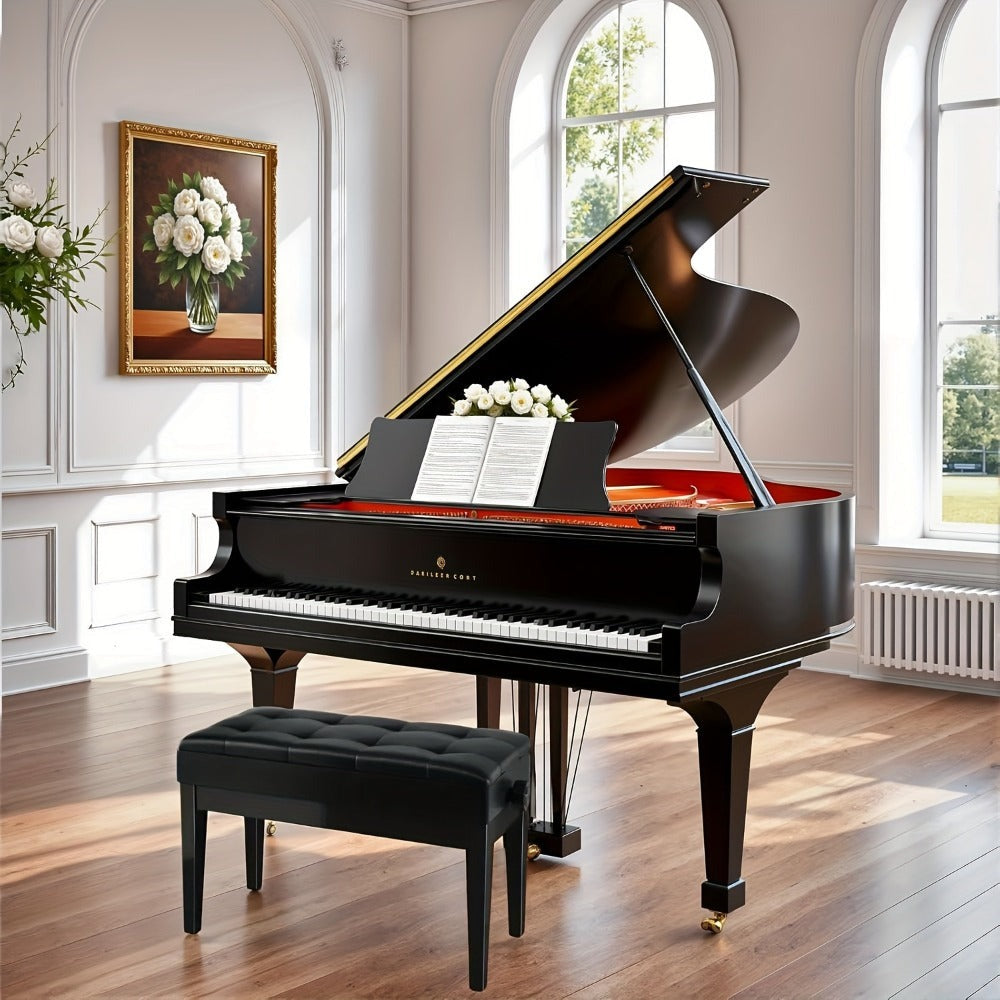 Taburete de Piano Ajustable en Altura para 2 Personas, Silla de Piano con Espacio de Almacenamiento, Banco de Piano 73 x 35 x 48-58 cm, Banco de Piano con Cojín de Cuero PU, Taburete de Piano con Capacidad de Carga de hasta 200 kg, Banco de Teclado de Mad