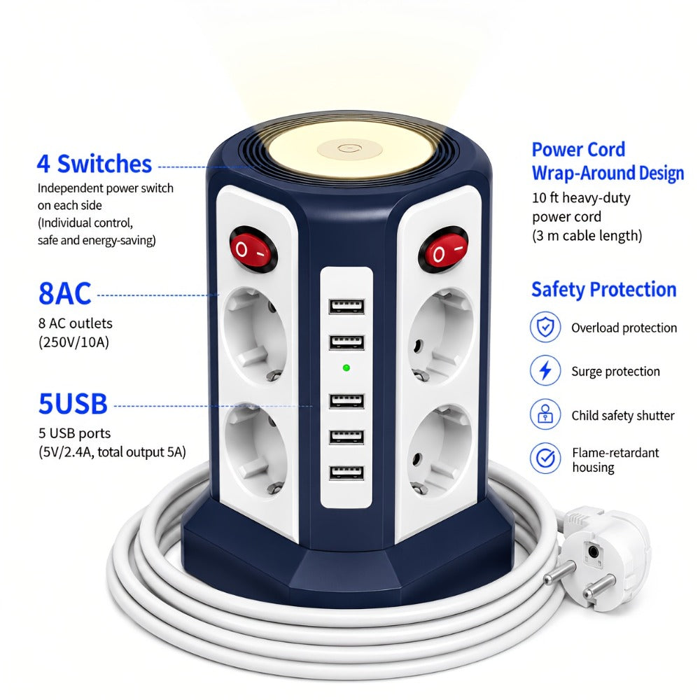 Regleta eléctrica con cable 3 m | Hogar oficina taller y dispositivos