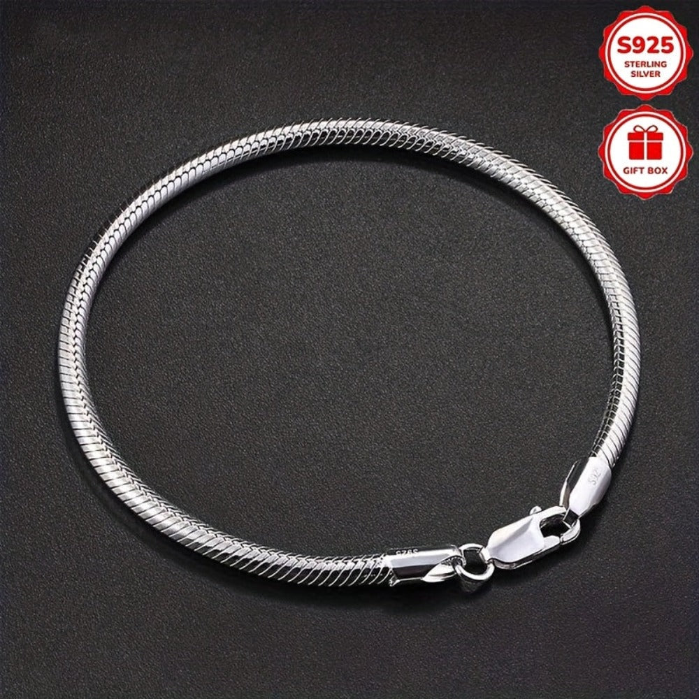 Pulsera de Cadena de Hueso de Serpiente Simple y Elegante en Plata 925, Estilo Chic y Versátil, Perfecta para Uso Diario, Regalos de San Valentín, Regalos de Vacaciones, Ideal para Cumpleaños y Vacaciones en la Playa