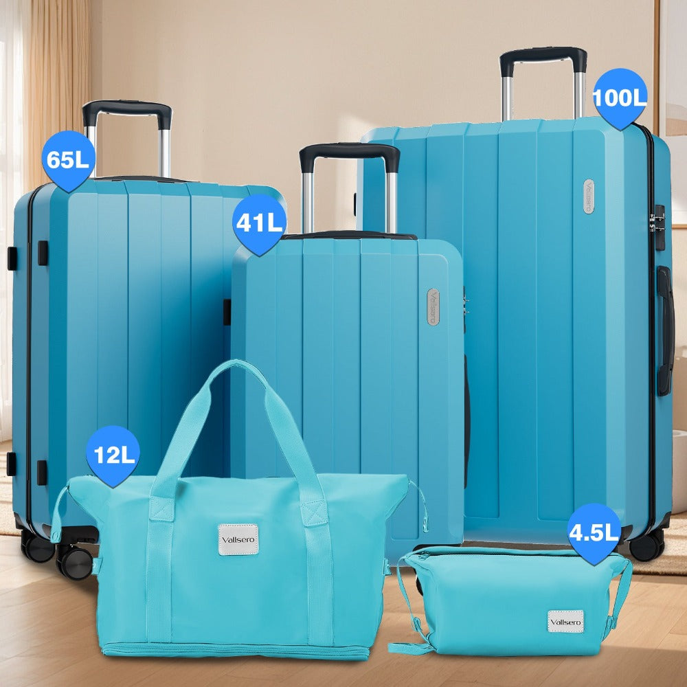 Juego de 5 piezas de equipaje, juego de viaje para trolley de negocios y viajes, cerradura TSA, ruedas de 360°