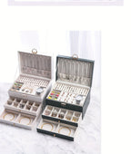Joyero de tres capas de terciopelo y piel sintética, compacto y portátil para guardar aretes, anillos, collares y otros suministros para hacer joyas