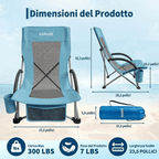 Silla de Playa Elevada, Sillas de Playa Plegables Portátiles, Ligera con Portavasos, Bolsillo de Almacenamiento y Bolsa de Transporte, Perfil para Camping, Playa, Viajes