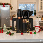 Juego de 19 piezas de cuchillos de cocina modernos y utensilios de cocina - Colección de hojas profesionales con mangos ergonómicos - Accesorios de cocina de alta calidad con soporte de almacenamiento - Herramientas de corte de espiga completa y esenciale