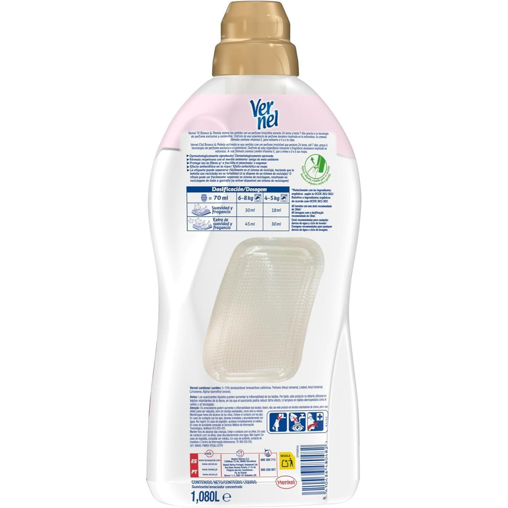 Paquete de 4 suavizantes de tela Vernel de aromaterapia para 4*60 lavados (Maldivas-Delicado, Lirio Irresistible, Té Blanco/Té) - Paquete de 4 suavizantes de tela Vernel de aromaterapia Cielo Azul para 4*55 lavados - Paquete de 4 suavizantes de tela Verne
