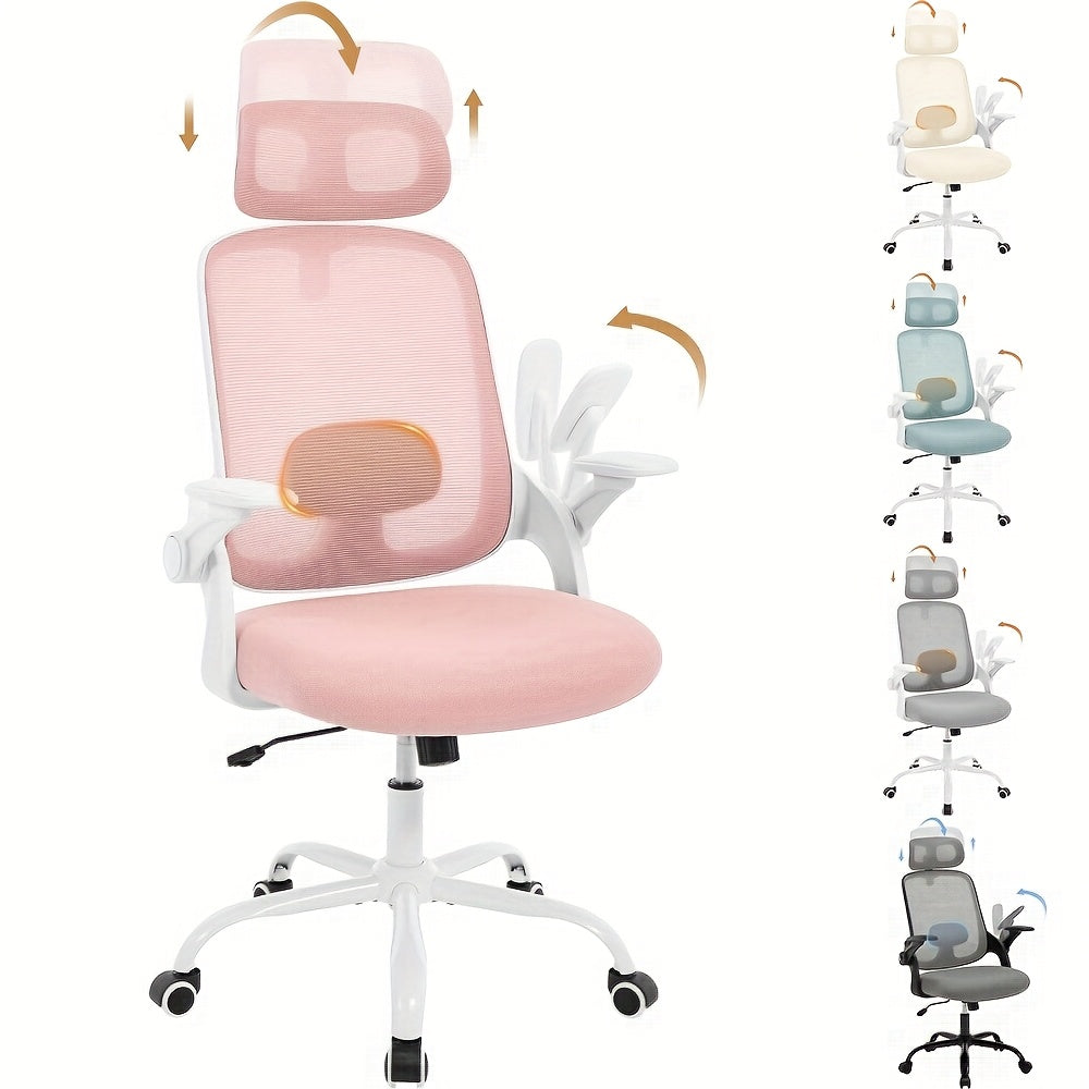 Silla de oficina ergonómica, silla de escritorio con reposacabezas ajustable, soporte lumbar, función de balanceo, reposabrazos plegables, silla para oficina en casa, silla de trabajo