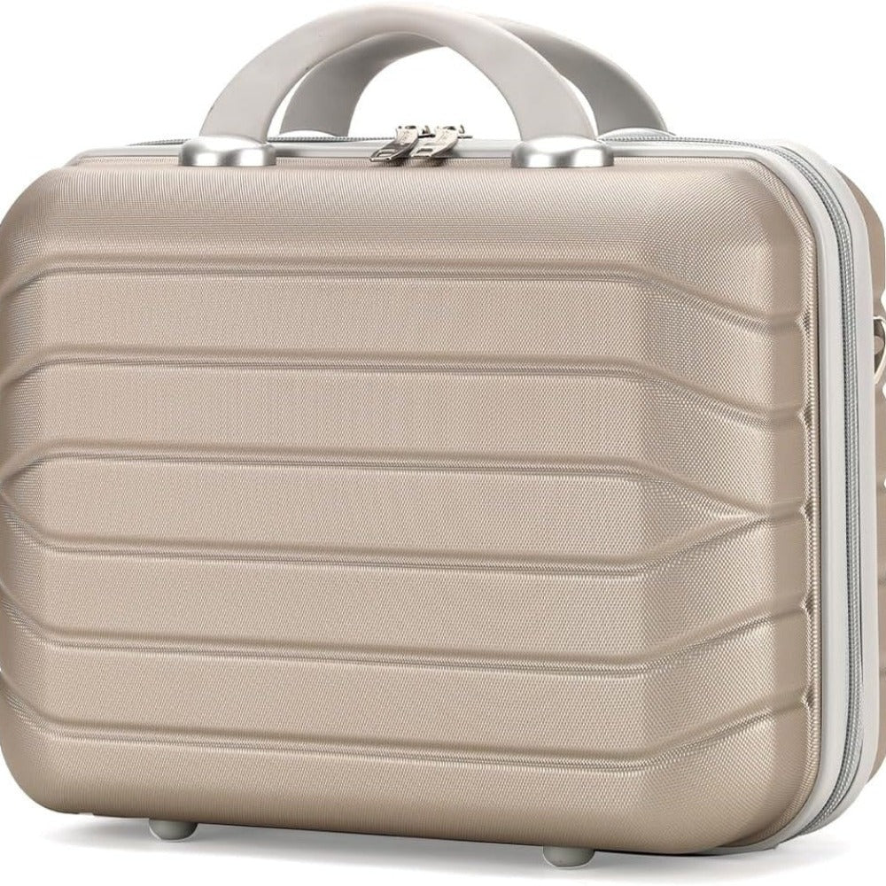 PROVITERA Conjunto de 4 maletas rígidas de ABS con estuche de belleza, maleta con asa telescópica y ruedas fáciles de rodar, carrito con cerradura y candado de código, equipaje de mano con diseño moderno ultra resistente