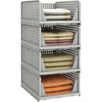 4pcs Organizadores Armario Plegables y Apilables, Cajones de Almacenaje con Separadores Extraíbles, Almacenaje y Organización para Dormitorio, Oficina y Baño, Plastico