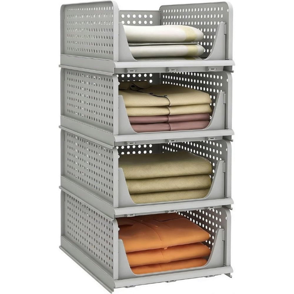 4pcs Organizadores Armario Plegables y Apilables, Cajones de Almacenaje con Separadores Extraíbles, Almacenaje y Organización para Dormitorio, Oficina y Baño, Plastico