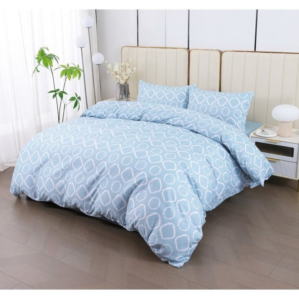 Juego de cama 4 piezas con funda elástica, (Funda de Edredón + Funda Protectora de Colchón + 1/2 Fundas de Almohada), Juego de Funda de Edredón 3-4 Piezas Estilo Nórdico de Color Sólido/Estampado, Ajustable para Camas de 90/105/135/150/180 cm, Regalo Navi