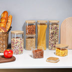 Almacén local, juego de 3/6 tarros de cristal para almacenar alimentos, recipientes de cristal transparente con tapa, botes para almacenar alimentos, tarros para especias, botes para té floreciente, café y azúcar, tarros herméticos de cocina de 24oz/51oz/