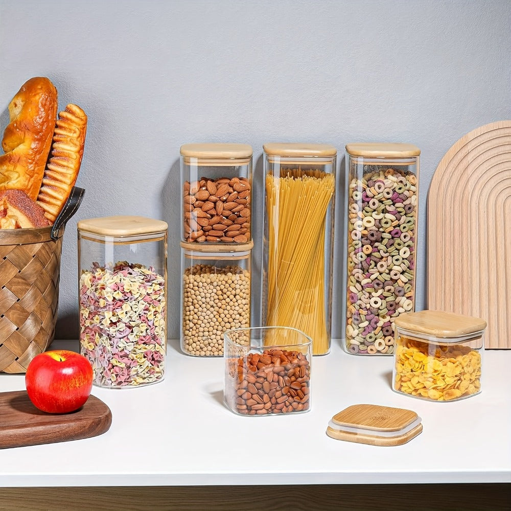 Almacén local, juego de 3/6 tarros de cristal para almacenar alimentos, recipientes de cristal transparente con tapa, botes para almacenar alimentos, tarros para especias, botes para té floreciente, café y azúcar, tarros herméticos de cocina de 24oz/51oz/