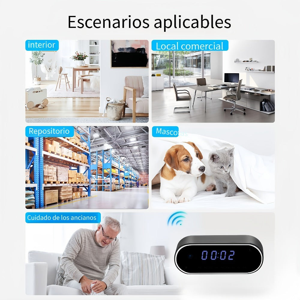 Reloj Wifi de moda con cámara 1080P, visión nocturna, reconocimiento inteligente AI, detección de movimiento, punto de acceso AP de red local, notificación de alarma con video de 6 segundos y correo electrónico, visualización remota en teléfono móvil, bat