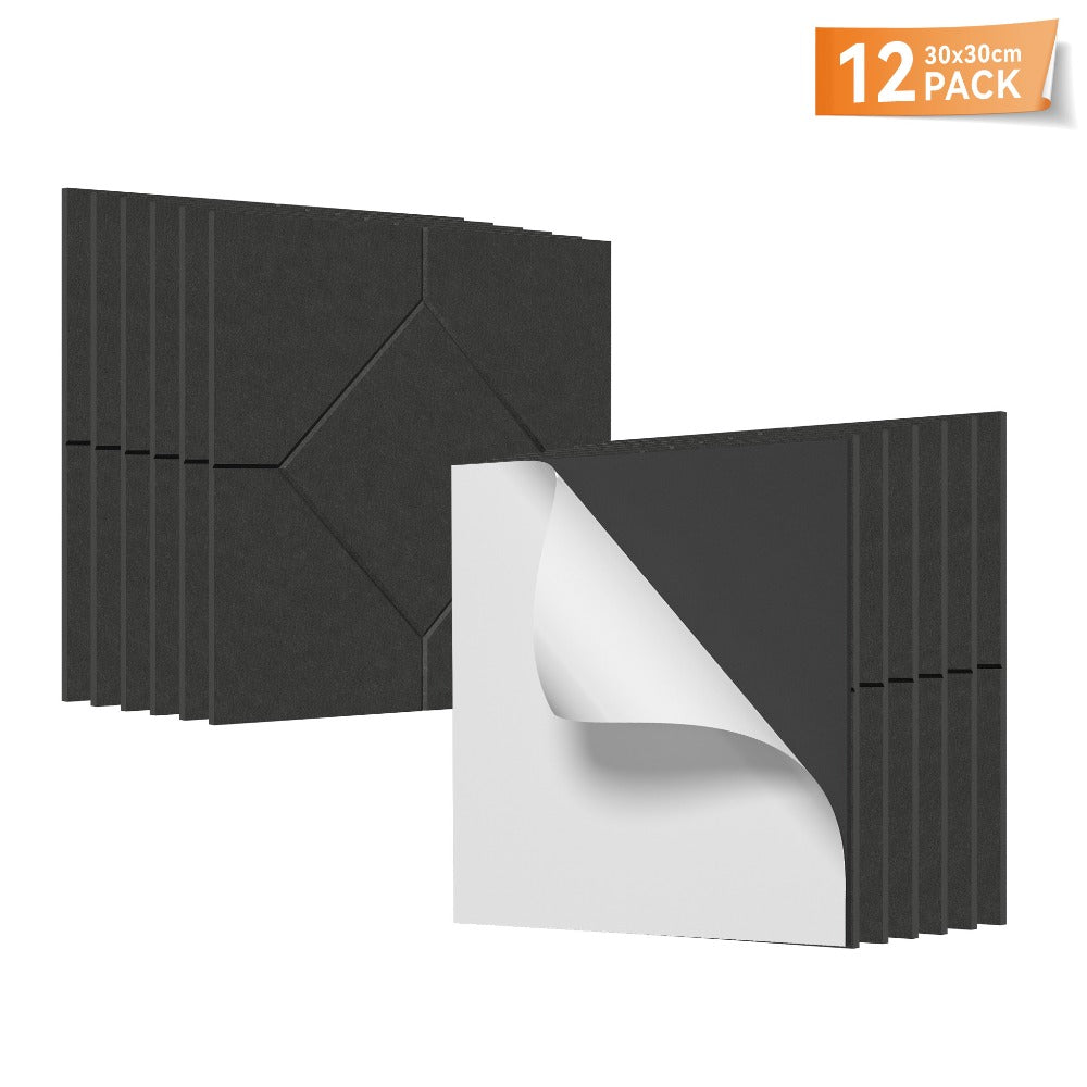 12 piezas de paneles acústicos rómbicos autoadhesivos, paneles de pared de alta densidad, paneles de pared de listones