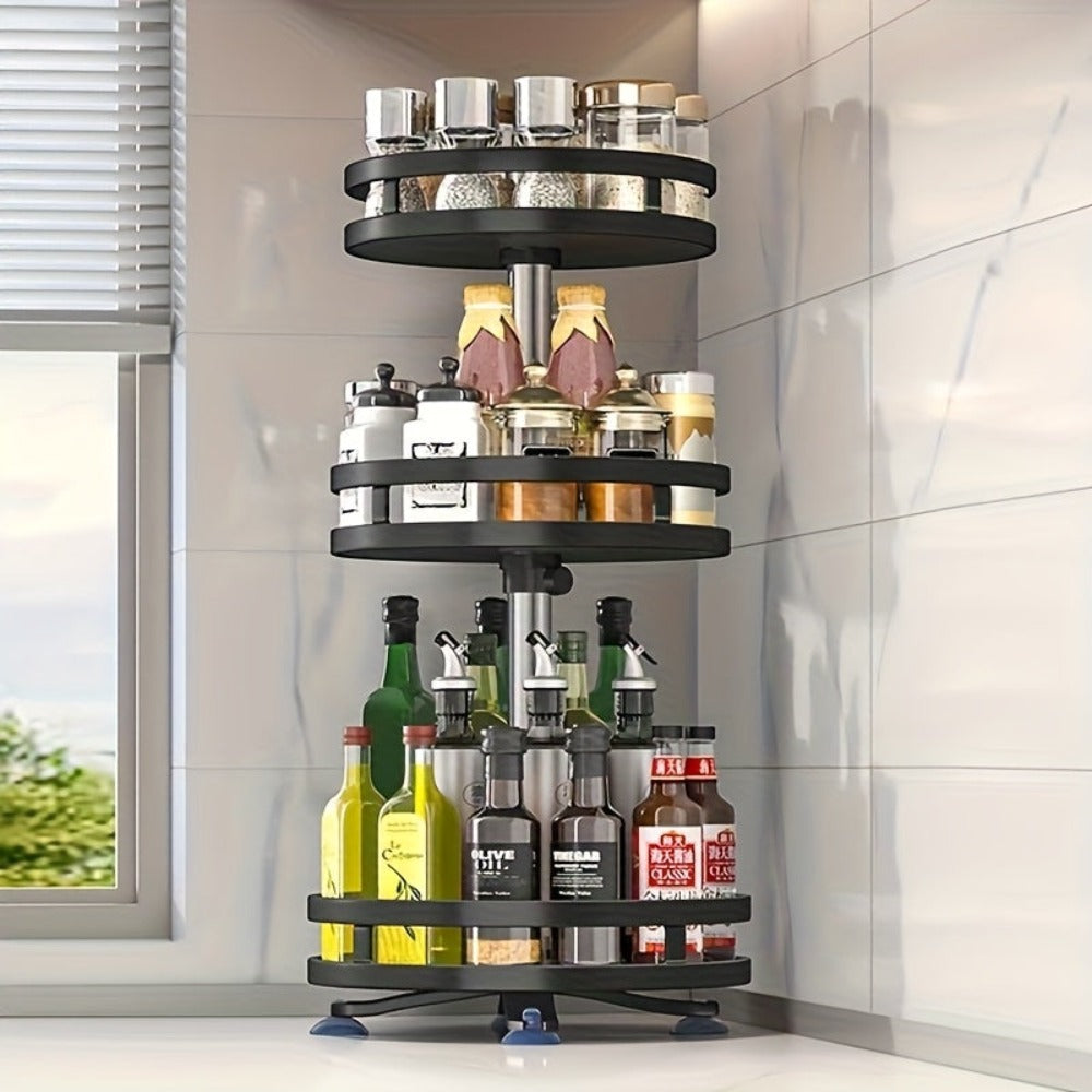 Organizador de Cocina Giratorio 360 Grados - Estante Metálico para Especias con Contenedores de Almacenamiento para Condimentos, Aceites y Vinagre - Opciones de Doble/Triple Capa