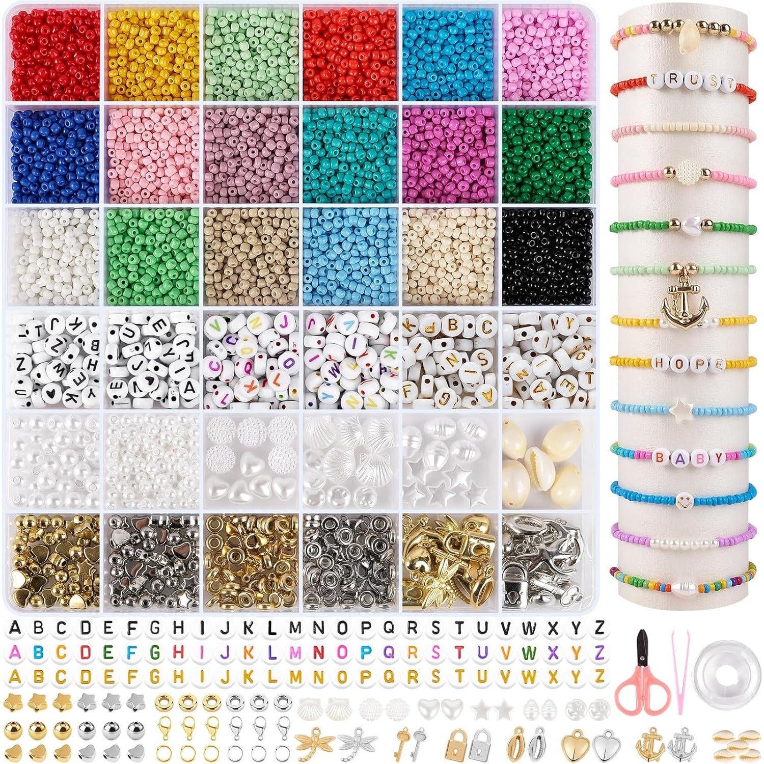 6500 piezas de cuentas de 3 mm en 24 colores | ARTREE Conjunto de cuentas de 3 mm para pulseras , incluye cuentas con letras, ideal para hacer pulseras DIY, collares, artesanías y joyas.