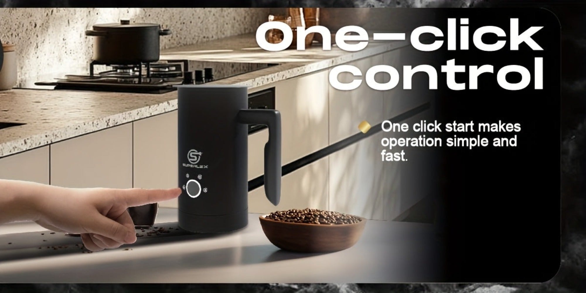 SUPERLEX Espumador de Leche Automático de 500 W con Función de Calentamiento - Espumador de Leche Eléctrico para Capuchino y Latte, Capacidad de 300 ml, Cámara Interior de Acero Inoxidable, Compacto