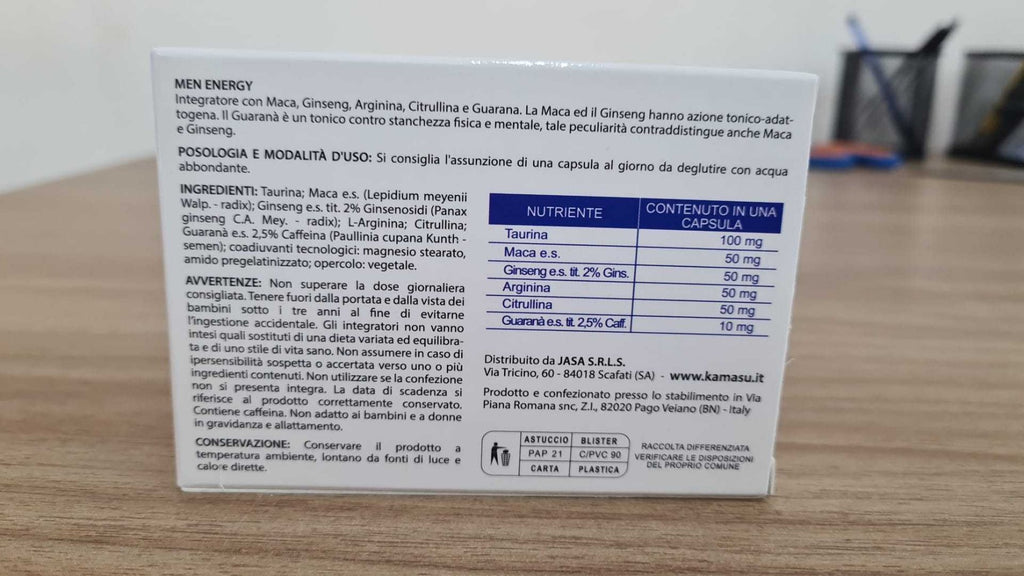 Suplemento Dietético para Hombres con Taurina, Maca Peruana, L-Arginina, L-Citrulina, Ginseng y Guaraná - Envío Rápido desde Almacén Local
