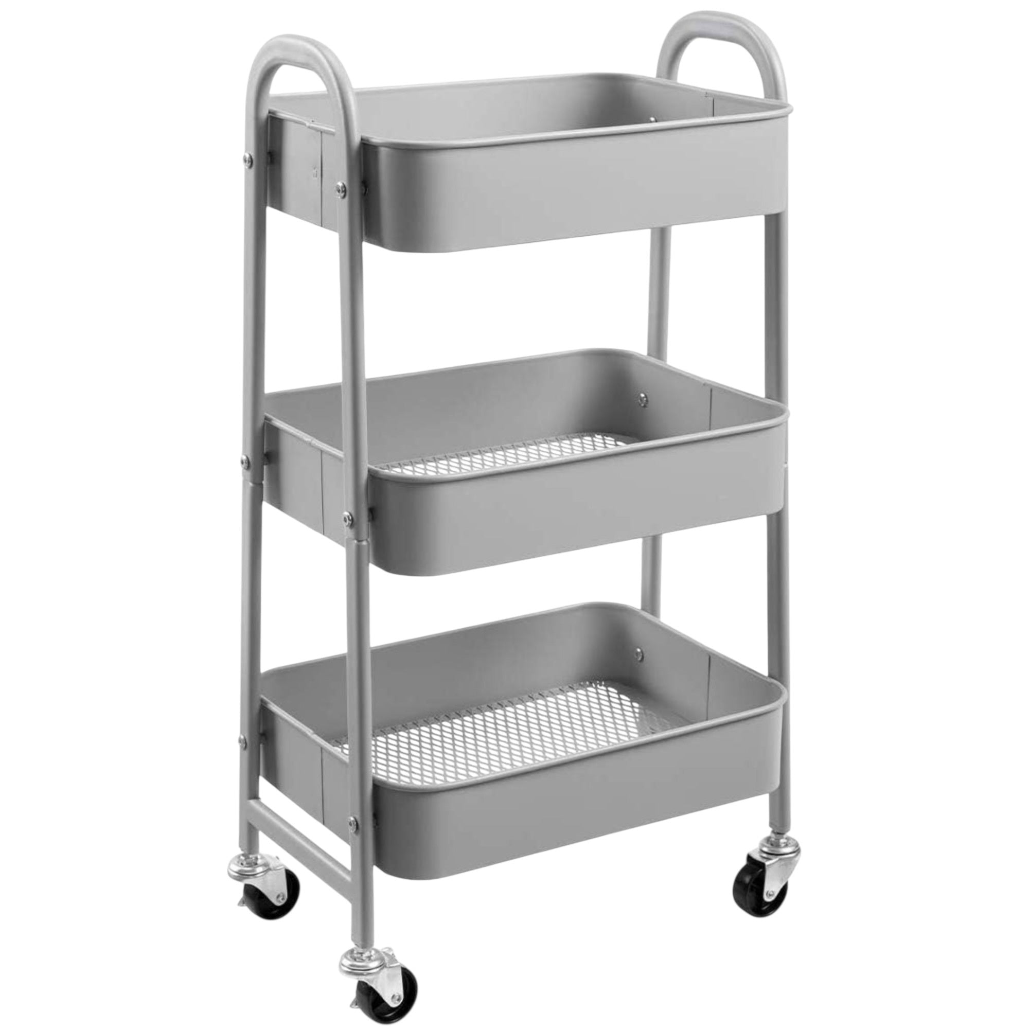 Carro móvil, Carrito de Almacenamiento de 3 Niveles, Marco de Acero, con Mango, 2 Frenos, Montaje fácil, para Dormitorio, lavadero del baño fruta