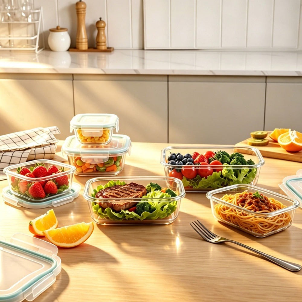 Paquete de 8 recipientes de vidrio para almacenar alimentos con tapas herméticas, recipientes de vidrio para preparar comidas, para almuerzo de oficina, aptos para microondas, horno, congelador y lavavajillas