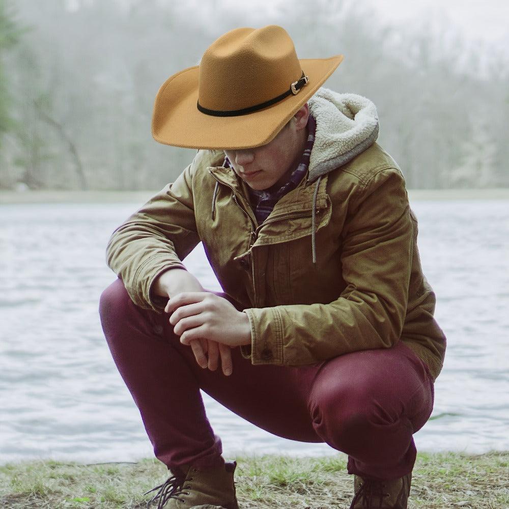 Sombrero Vaquero Unisex: Sombrero de Fieltro de Ala Ancha Clásico para Exteriores con Hebilla - Unisex