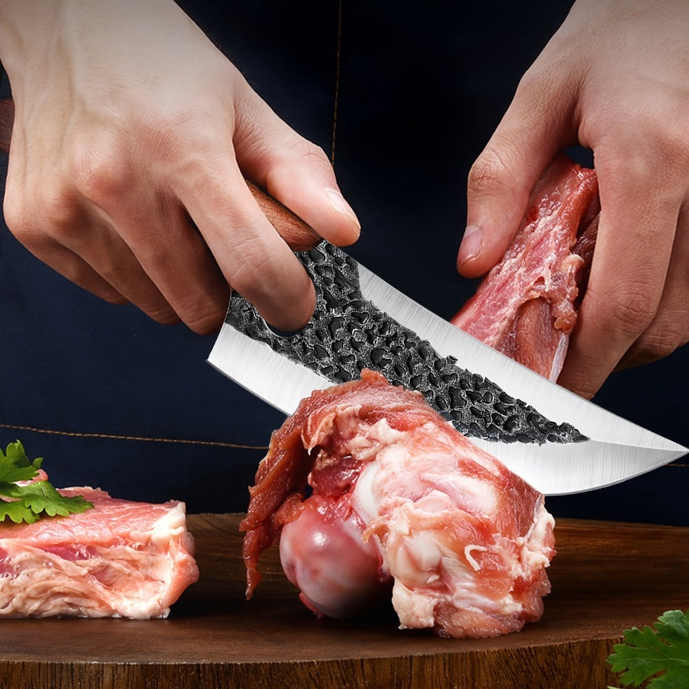 1 cuchillo de cocina de 12.2 pulgadas con orificio, hoja afilada de acero inoxidable y mango cómodo. Ideal para cortar verduras, frutas, carnes, pescado y para deshuesar o asar a la parrilla. Fácil de transportar y una excelente opción de regalo.