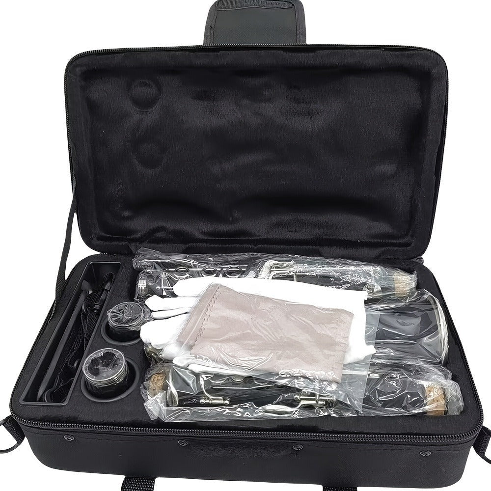 Siemonic Clarinete en Si bemol de 17 llaves, juego de clarinete chapado en níquel con estuche, kit de clarinete para principiantes con kit de limpieza y adicionales, instrumento de viento para práctica, interpretación y uso musical