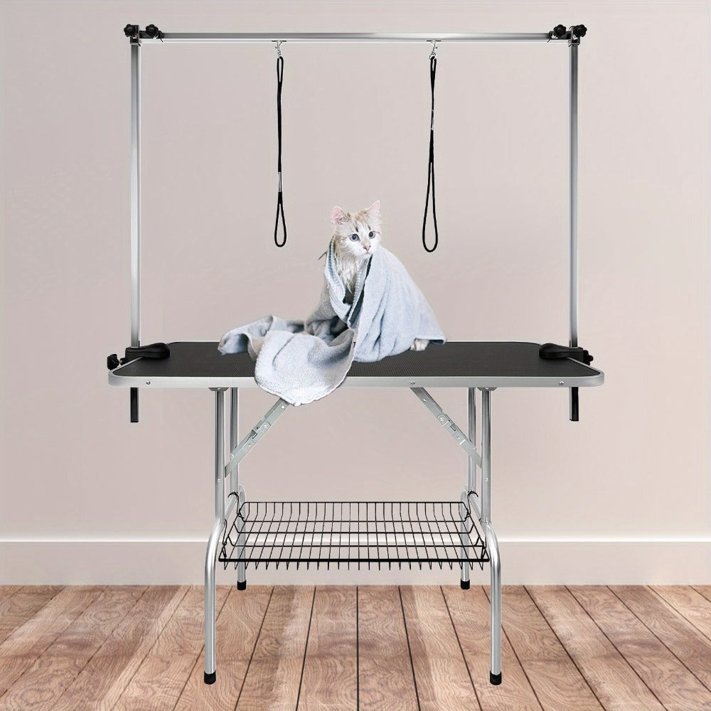 Mesa de peluquería ajustable en altura para perros y gatos, con hebilla y diseño plegable