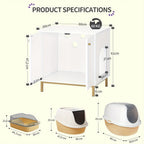 Gabinete para Gatos, Caja de Arena para Gatos, Casa para Gato con Puerta, Mesa Auxiliar de Madera para la Casa del Mascota, 50 X 60 X 61cm, Gabinete Estable para Gatos, Blanco y Dorado