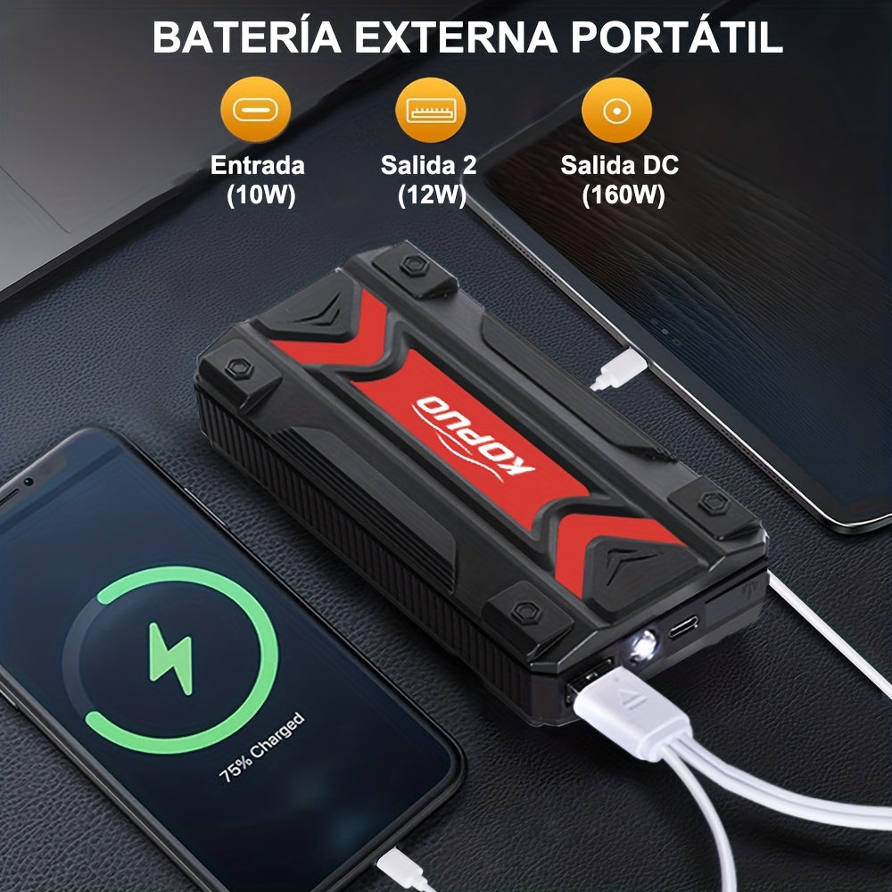 Arrancador de Coche - 12V 3000A Pico, Inicia 6.0L Gasolina/5.0L Diésel en 3s. Carga Rápida USB-C PD para Teléfonos/Portátiles. Linterna LED (SOS/Estroboscópica). Para Coches, SUV, Camiones, Motos, Barcos. Ideal para Viajes, Camping, Invierno, Baterías Mue