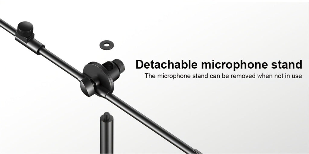Soporte de Micrófono Profesional Aokeo con Trípode Ajustable, Soporte para Tableta y Bolsa de Transporte - Construcción de Hierro Negro, Conector XLR, Ideal para Actuaciones, Canto y Discursos, Equipo de Audio Profesional | Soporte de Micrófono Ajustable
