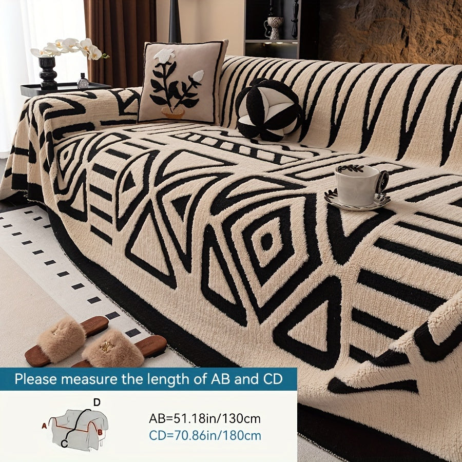 Funda de sofá de felpa geométrica moderna, 1 pieza - Protector de sofá para todas las estaciones, a prueba de polvo, apto para mascotas en blanco y /crema - Lavable a máquina, se adapta a sofás de uno a cuatro plazas para decoración de sala de estar y dor