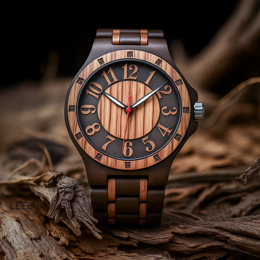 LeeEv Relojes de Madera Transparentes Huecos de Colores Mixtos para Hombres, Reloj de Madera Grabado a Mano, Reloj Analógico de Cuarzo, Reloj de Pulsera de Bambú para Hombres, Regalo para Hombres