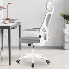 Silla de Oficina con Función de Inclinación de 105°, Silla de Oficina Ergonómica con Soporte Lumbar, Reposacabezas y Reposabrazos Ajustable, Silla Giratoria, Silla de Oficina de Altura Ajustable 120Kg, Blanca