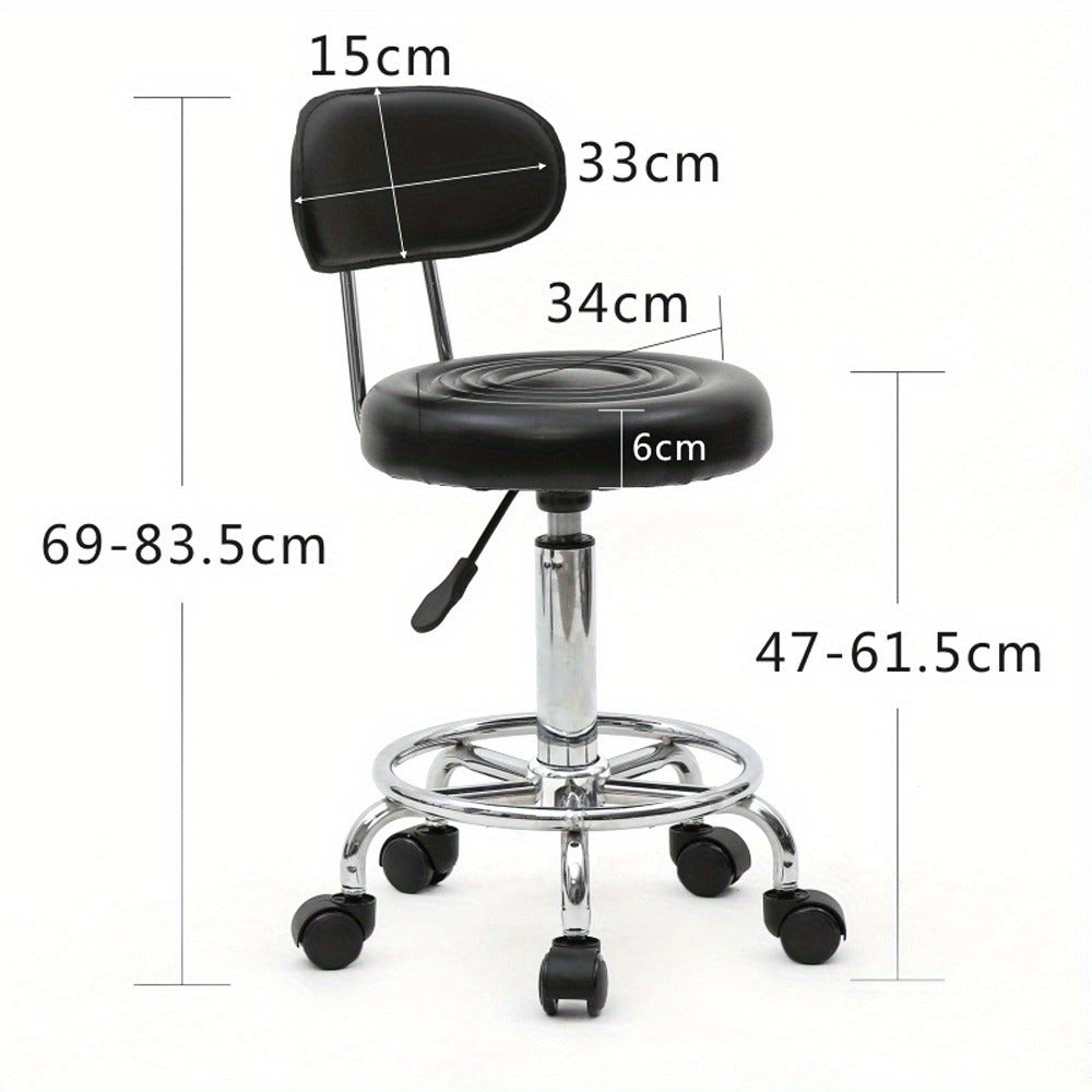 Taburete de salón redondo con ruedas y respaldo, taburete giratorio de salón de altura ajustable con ruedas y asiento suave para spa, salón de dibujo, tatuaje